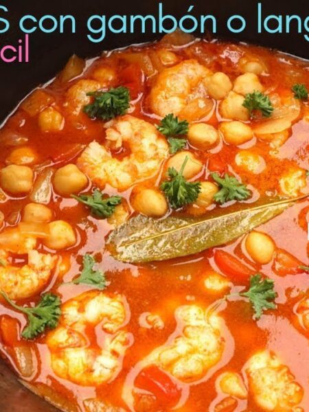 POTAJE de GARBANZOS con LANGOSTINOS ( o GAMBÓN ) Guiso súper fácil