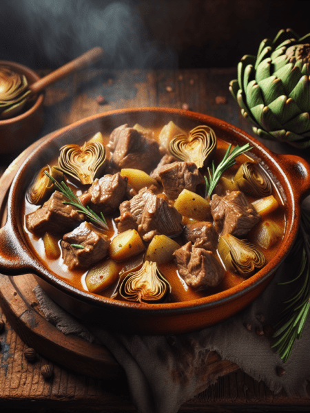 Cordero a la cazuela con alcachofas: un plato reconfortante y lleno de sabor.
