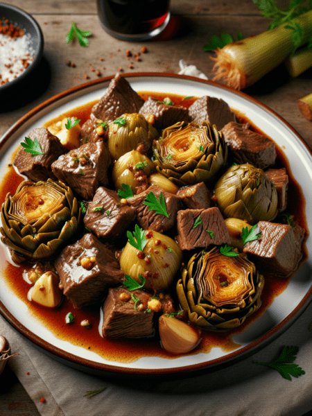Estofado de ternera con alcachofas a la provenzal