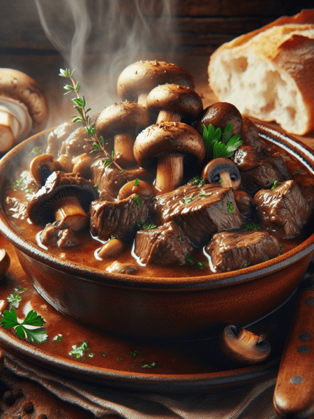 Estofado de ternera con champiñones al estilo tradicional