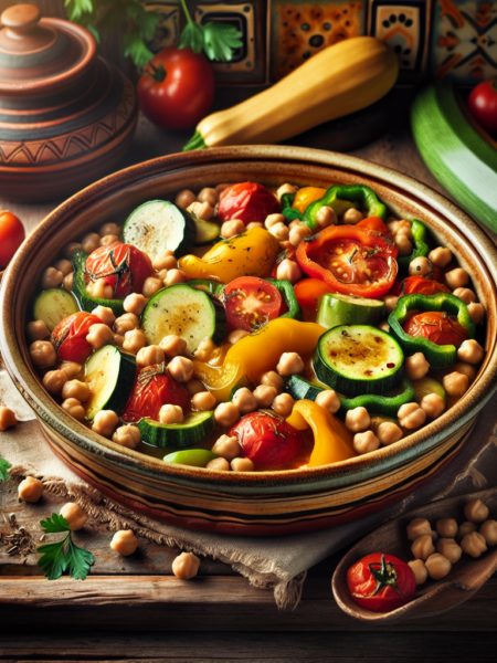 Garbanzos guisados con verduras al estilo mediterráneo