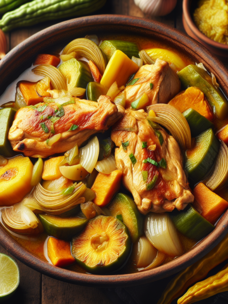 Guisado de chayote con pollo y verduras