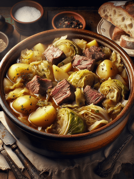 Delicioso guiso de repollo con carne y papas