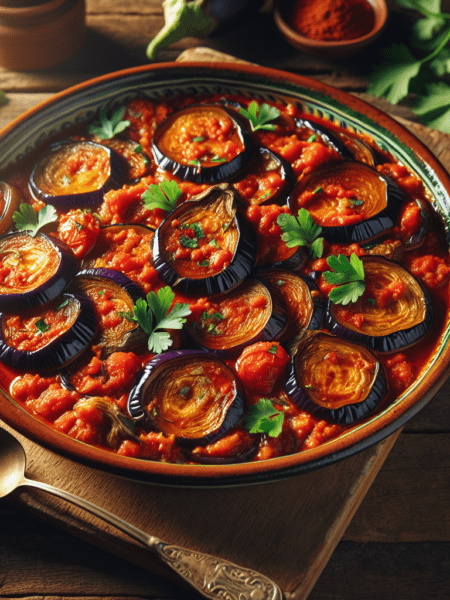 Delicias de berenjena: guisado con tomate y hierbas frescas