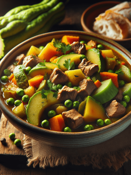 Delicioso guiso de chayote con carne y verduras
