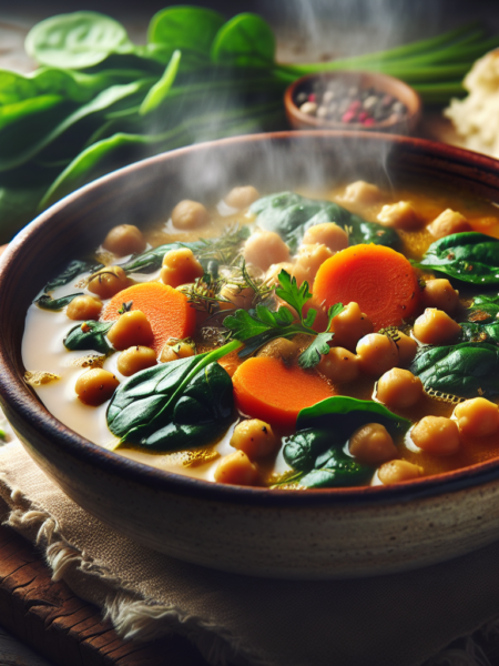 Sabroso potaje de garbanzos andaluz con espinacas y zanahorias