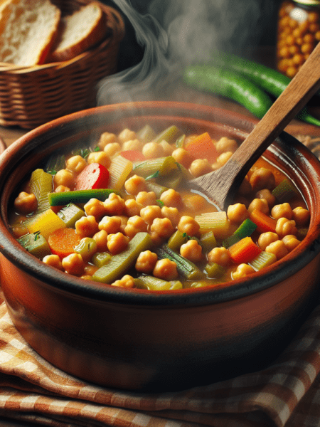Potaje rápido de garbanzos con verduras enlatadas