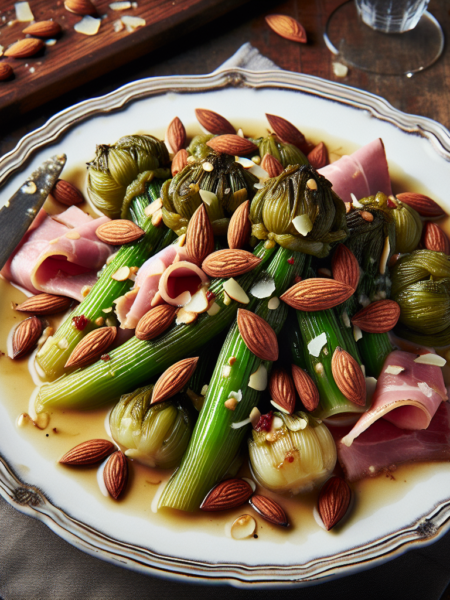 Cardos guisados con almendras y jamón