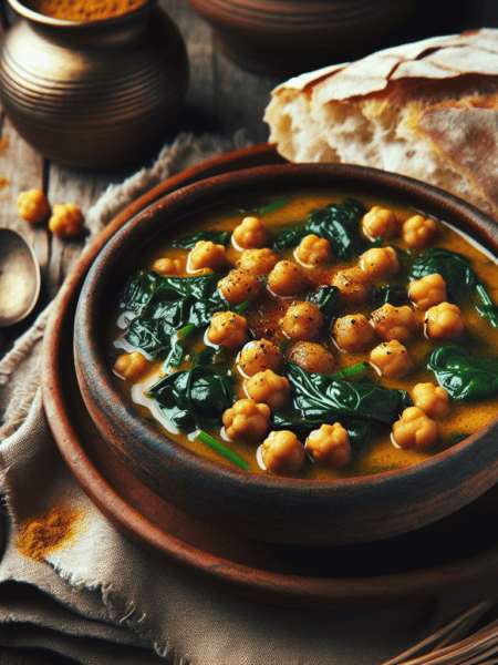 Sabroso potaje de garbanzos y espinacas