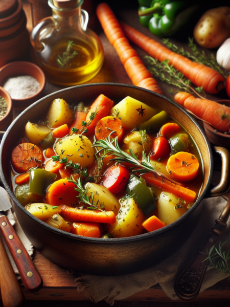 Vegetales al estilo campestre: Guiso de verduras con hierbas frescas