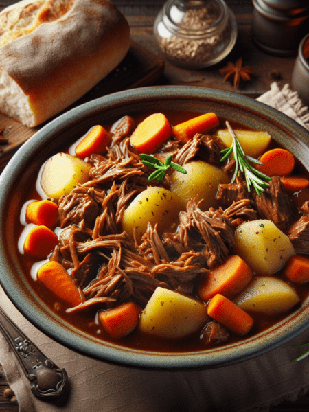 Carne deshebrada al estilo casero con papas y zanahoria