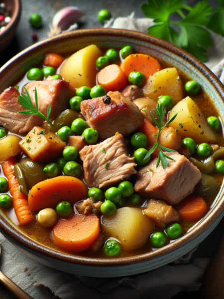 Estofado de cerdo con verduras de temporada