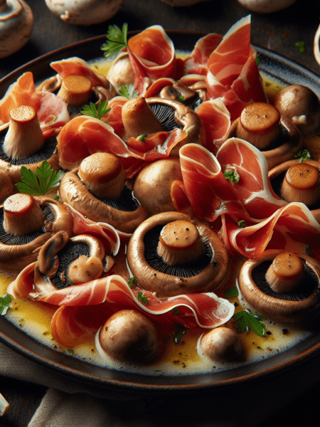 Champiñones al ajillo con jamón serrano