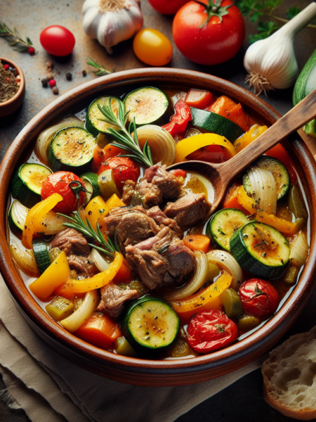 Estofado de cordero con verduras al estilo mediterráneo