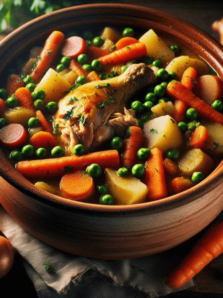 Estofado de pollo con verduras de temporada
