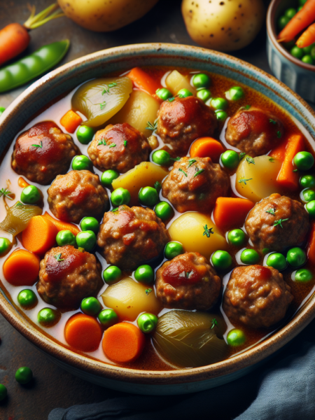 Estofado de albóndigas con verduras al estilo casero