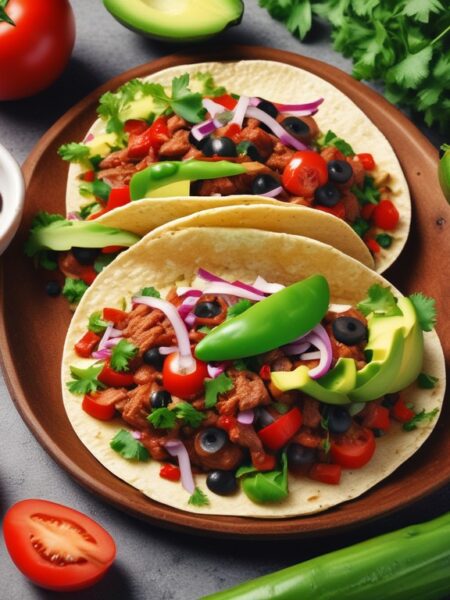 Tacos de frijoles con salsa de aguacate