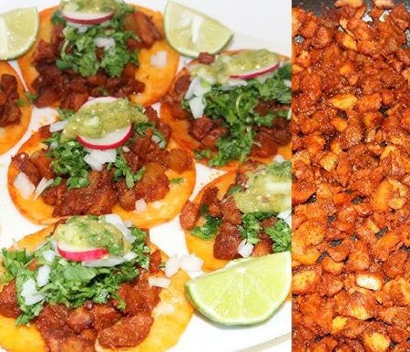 carne al pastor deshebrada con piña caramelizada
