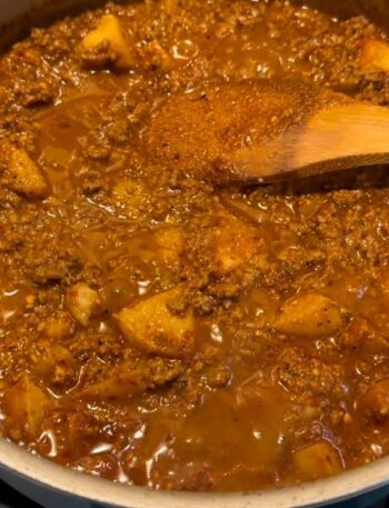 GUISADO DE CARNE MOLIDA CON PAPAS EN SALSA DE CHILE PULLA