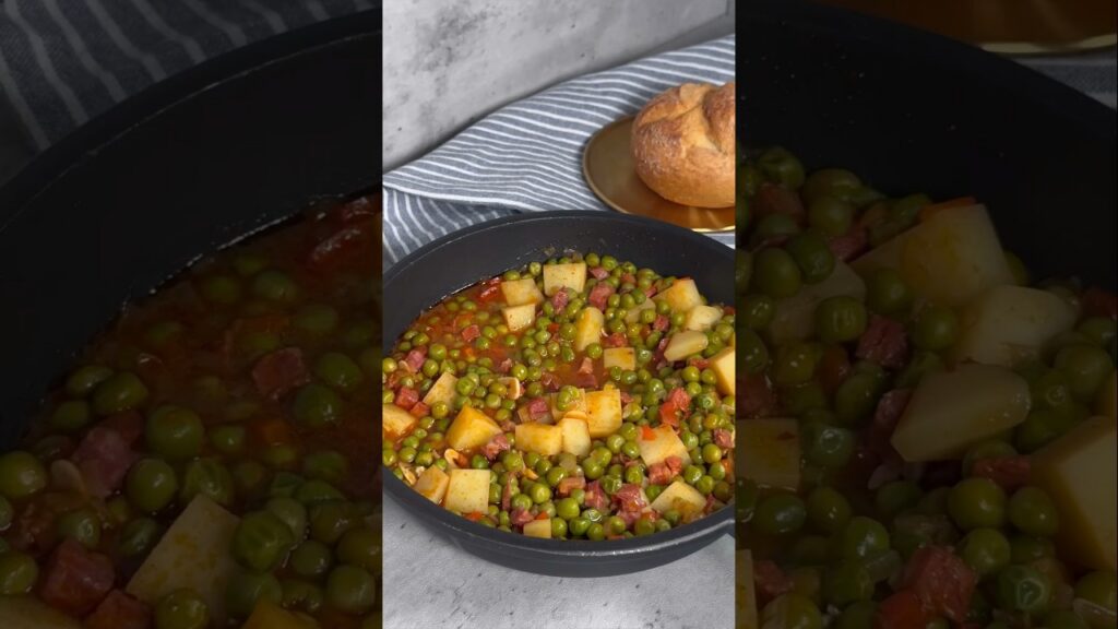 Guiso de guisantes: con jamón, chorizo y patatas ￼