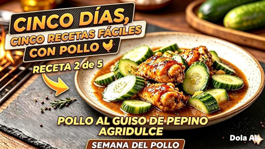 Pollo agridulce con guiso de pepino